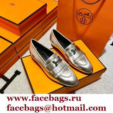 Hermes Leather royal Loafers with fringe silver