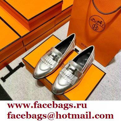 Hermes Leather royal Loafers with fringe silver