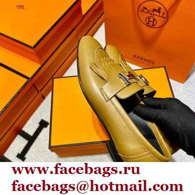 Hermes Leather royal Loafers with fringe tan/black