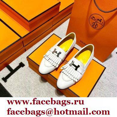 Hermes Leather royal Loafers with fringe white/yellow