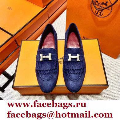 Hermes suede Leather royal Loafers with fringe Blue