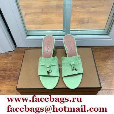 Loro Piana Heel 8cm Suede Goatskin Summer Charms Sandals Light Green