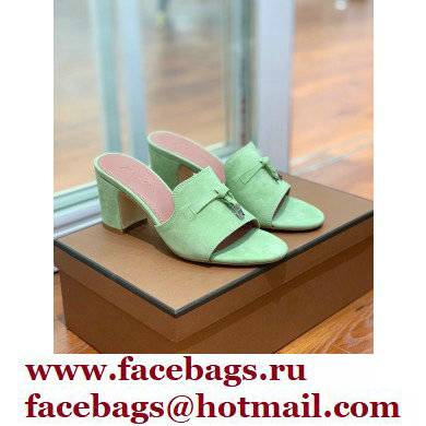 Loro Piana Heel 8cm Suede Goatskin Summer Charms Sandals Light Green