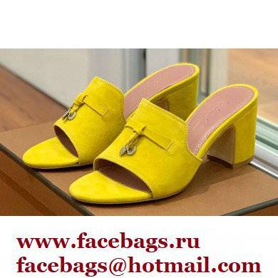 Loro Piana Heel 8cm Suede Goatskin Summer Charms Sandals Yellow