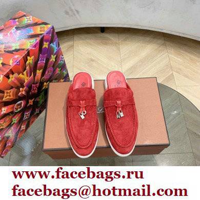 Loro Piana Suede Calfskin Babouche Charms Walk Loafers Red - Click Image to Close