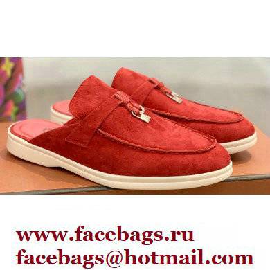 Loro Piana Suede Calfskin Babouche Charms Walk Loafers Red