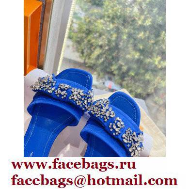 Louis Vuitton Crystal Bow Diva Flat Mules Embroidered Satin Blue 2022