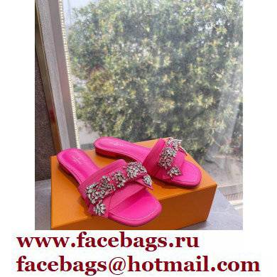 Louis Vuitton Crystal Bow Diva Flat Mules Embroidered Satin Fuchsia 2022