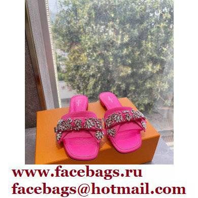 Louis Vuitton Crystal Bow Diva Flat Mules Embroidered Satin Fuchsia 2022