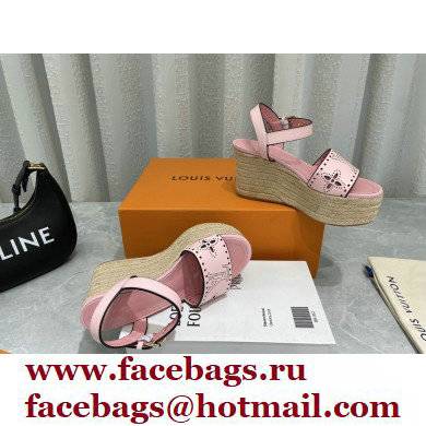 Louis Vuitton Perforated Calf Leather Starboard Wedge Espadrilles Sandals Pink 2022