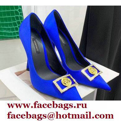 Versace Heel 10.5cm Crystal Medusa Pumps Satin Blue 2022 - Click Image to Close