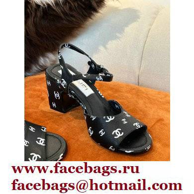 chanel heel 3.5cm Printed Lambskin Black sandals G38974 2022