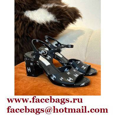 chanel heel 3.5cm Printed Lambskin Black sandals G38974 2022 - Click Image to Close
