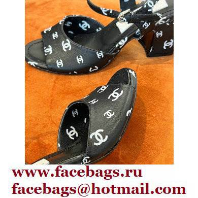 chanel heel 3.5cm Printed Lambskin Black sandals G38974 2022 - Click Image to Close