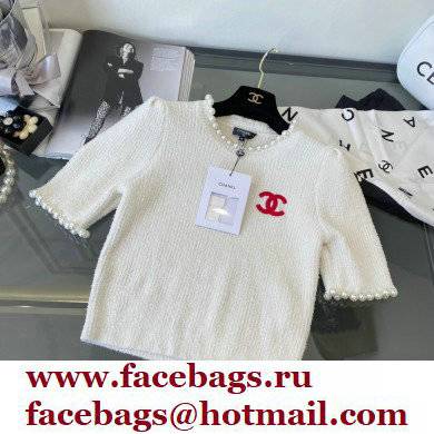 chanel logo printed KNITTED T-shirt WHITE 2022