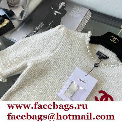 chanel logo printed KNITTED T-shirt WHITE 2022