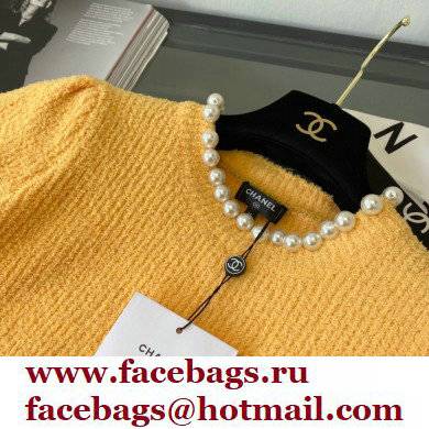 chanel logo printed KNITTED T-shirt YELLOW 2022