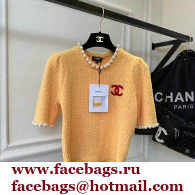 chanel logo printed KNITTED T-shirt YELLOW 2022