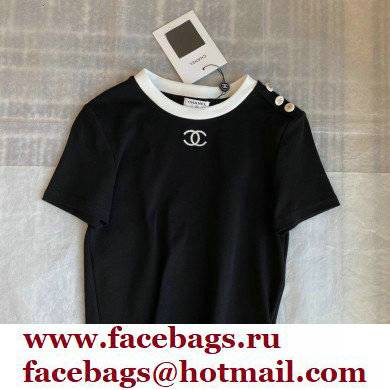 chanel logo printed T-shirt black 01 2022