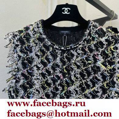 chanel tweed dress with fringe black 2022