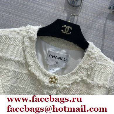 chanel white tweed dress with pearls 2022