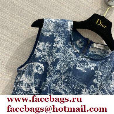 dior Navy Blue Cotton Voile with Toile de Jouy Reverse Motif Dress 2022