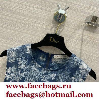 dior Navy Blue Cotton Voile with Toile de Jouy Reverse Motif Dress 2022