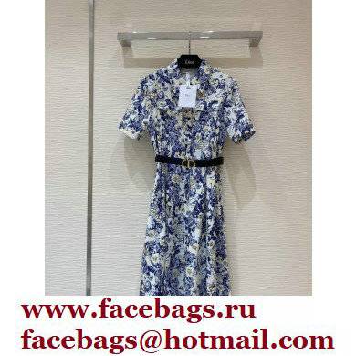 dior blue flower printed Mid-Length Shirt Dress 2022 dior blue flower printed Mid-Length Shirt Dress 2022
