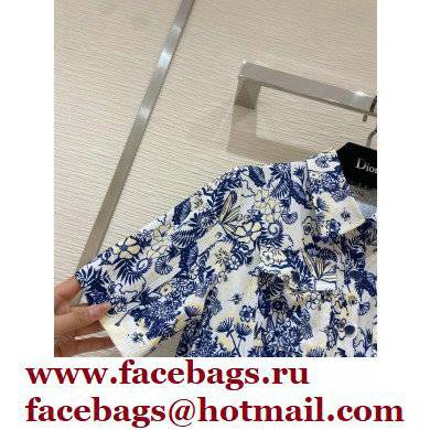 dior blue flower printed Mid-Length Shirt Dress 2022