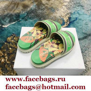 dior green Multicolor D-Flower Pop Cotton Embroidery Dway Slide - Click Image to Close