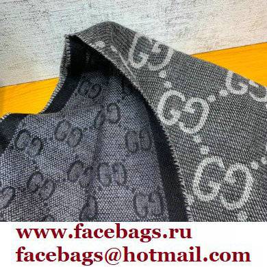 gucci GG jacquard knit scarf with tassels grey and black 2022