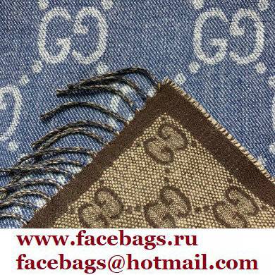 gucci GG jacquard knit scarf with tassels navy brown 2022
