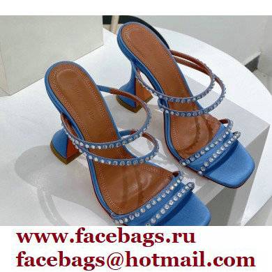 Amina Muaddi Heel 9.5cm Crystals Naima Sandals Satin Blue 2022