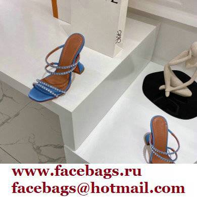 Amina Muaddi Heel 9.5cm Crystals Naima Sandals Satin Blue 2022 - Click Image to Close