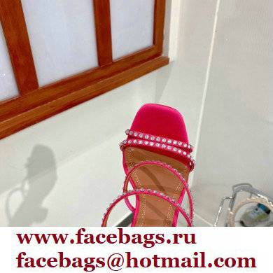 Amina Muaddi Heel 9.5cm Crystals Naima Sandals Satin Fuchsia 2022 - Click Image to Close