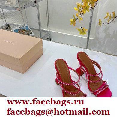 Amina Muaddi Heel 9.5cm Crystals Naima Sandals Satin Fuchsia 2022 - Click Image to Close