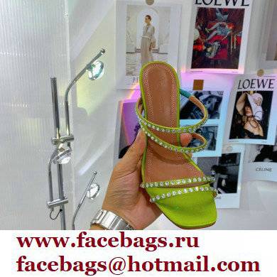 Amina Muaddi Heel 9.5cm Crystals Naima Sandals Satin Green 2022 - Click Image to Close