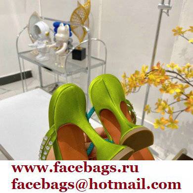 Amina Muaddi Heel 9.5cm Crystals Naima Sandals Satin Green 2022 - Click Image to Close