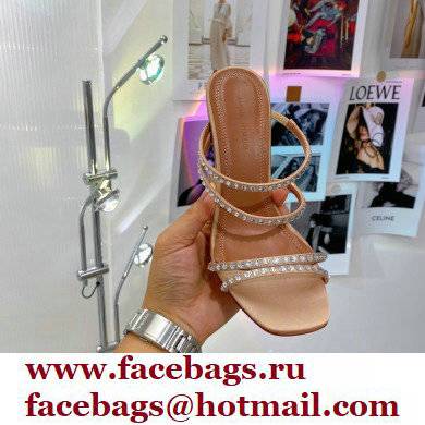 Amina Muaddi Heel 9.5cm Crystals Naima Sandals Satin Nude 2022 - Click Image to Close
