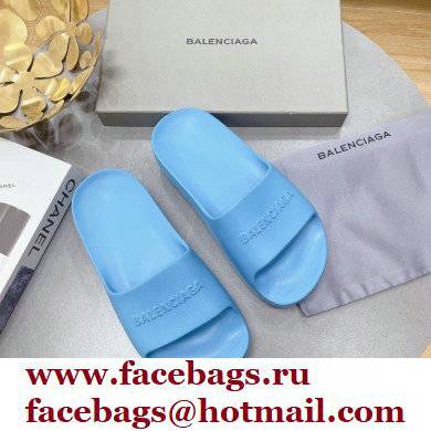 Balenciaga Chunky Slide Sandals in Rubber Blue 2022