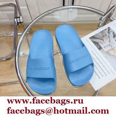 Balenciaga Chunky Slide Sandals in Rubber Blue 2022