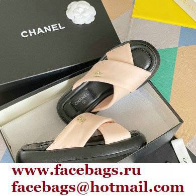 Chanel Fabric Cross Beach Sandals Mules G38864 Beige 2022 - Click Image to Close