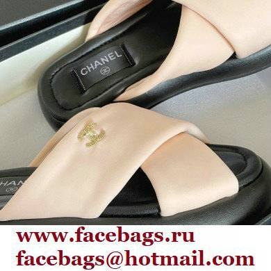 Chanel Fabric Cross Beach Sandals Mules G38864 Beige 2022 - Click Image to Close