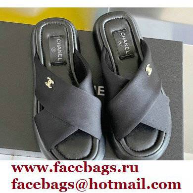 Chanel Fabric Cross Beach Sandals Mules G38864 Black 2022