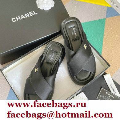 Chanel Fabric Cross Beach Sandals Mules G38864 Black 2022 - Click Image to Close