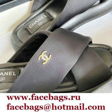 Chanel Fabric Cross Beach Sandals Mules G38864 Black 2022 - Click Image to Close