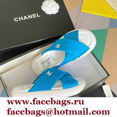 Chanel Fabric Cross Beach Sandals Mules G38864 Blue 2022