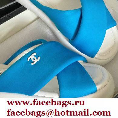 Chanel Fabric Cross Beach Sandals Mules G38864 Blue 2022