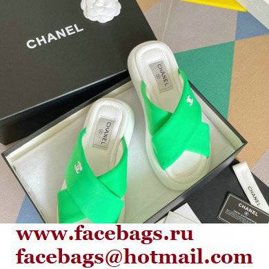 Chanel Fabric Cross Beach Sandals Mules G38864 Green 2022 - Click Image to Close