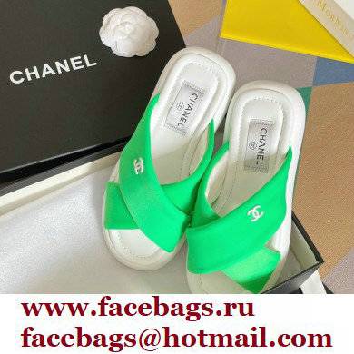 Chanel Fabric Cross Beach Sandals Mules G38864 Green 2022 - Click Image to Close